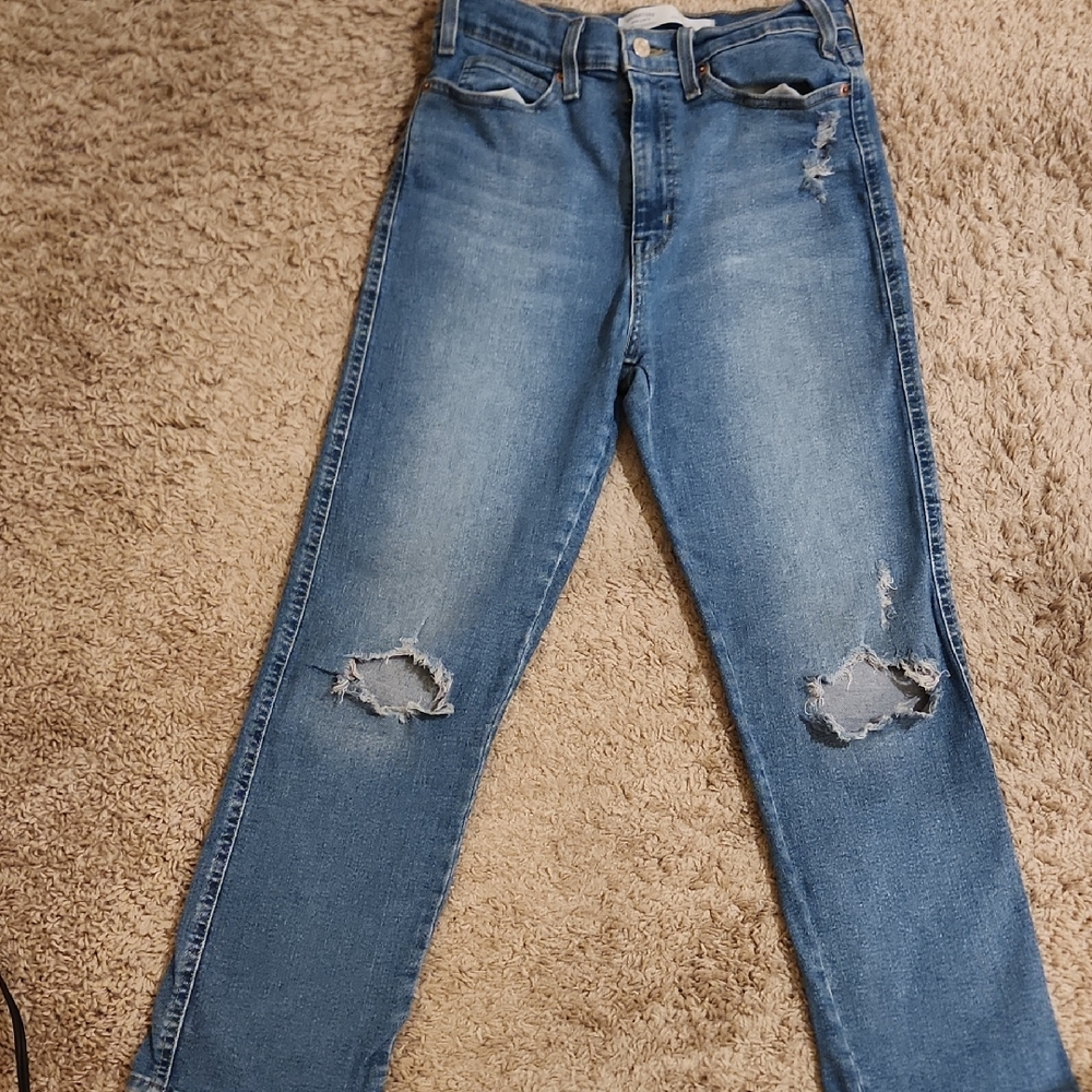 Levi's Signature Women's Distressed Straight Leg Jeans Blue In Size 8